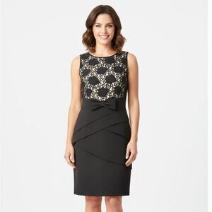 Julia Jordan Black Sleeveless Lace & Tiered Sheath Dress with Bow Size 8